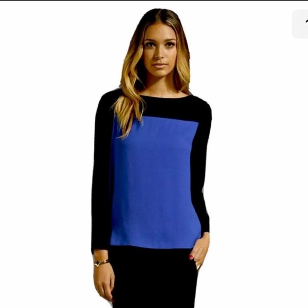 Joie Color Block Blue/Black Long Sleeve Blouse Top Women's Xs workwear dressy